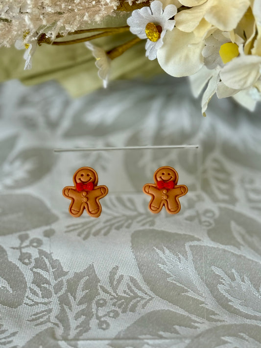 Gingerbread men polymer clay stud earrings
