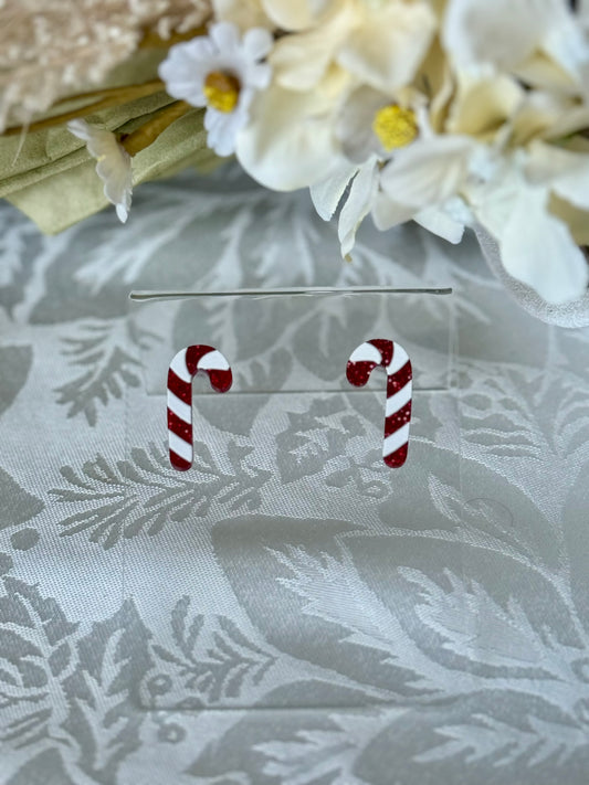 Resin candy cane stud earrings