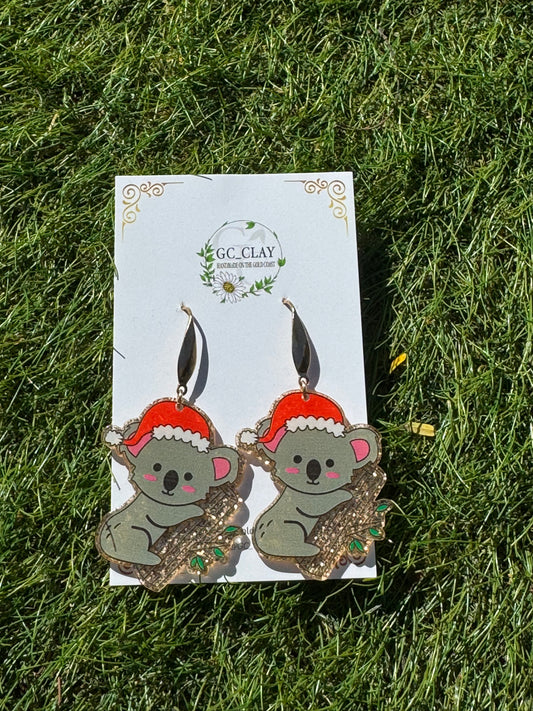 Koala Christmas Resin Earrings