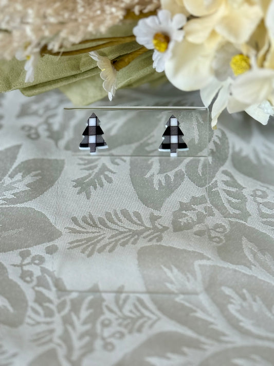 Black & white gingham xmas tree studs