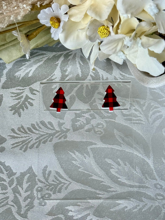 Gingham Xmas tree polymer clay studs