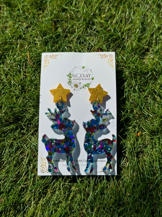 Resin Glitter Reindeer Earrings