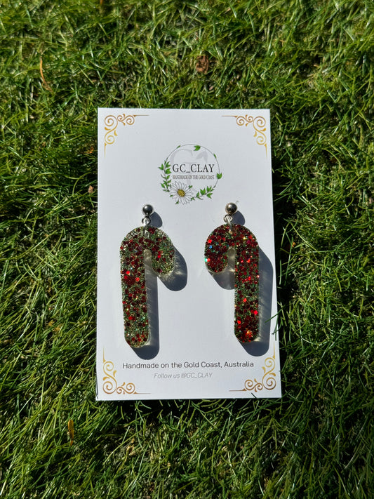Glitter Resin Candy Cane Earrings