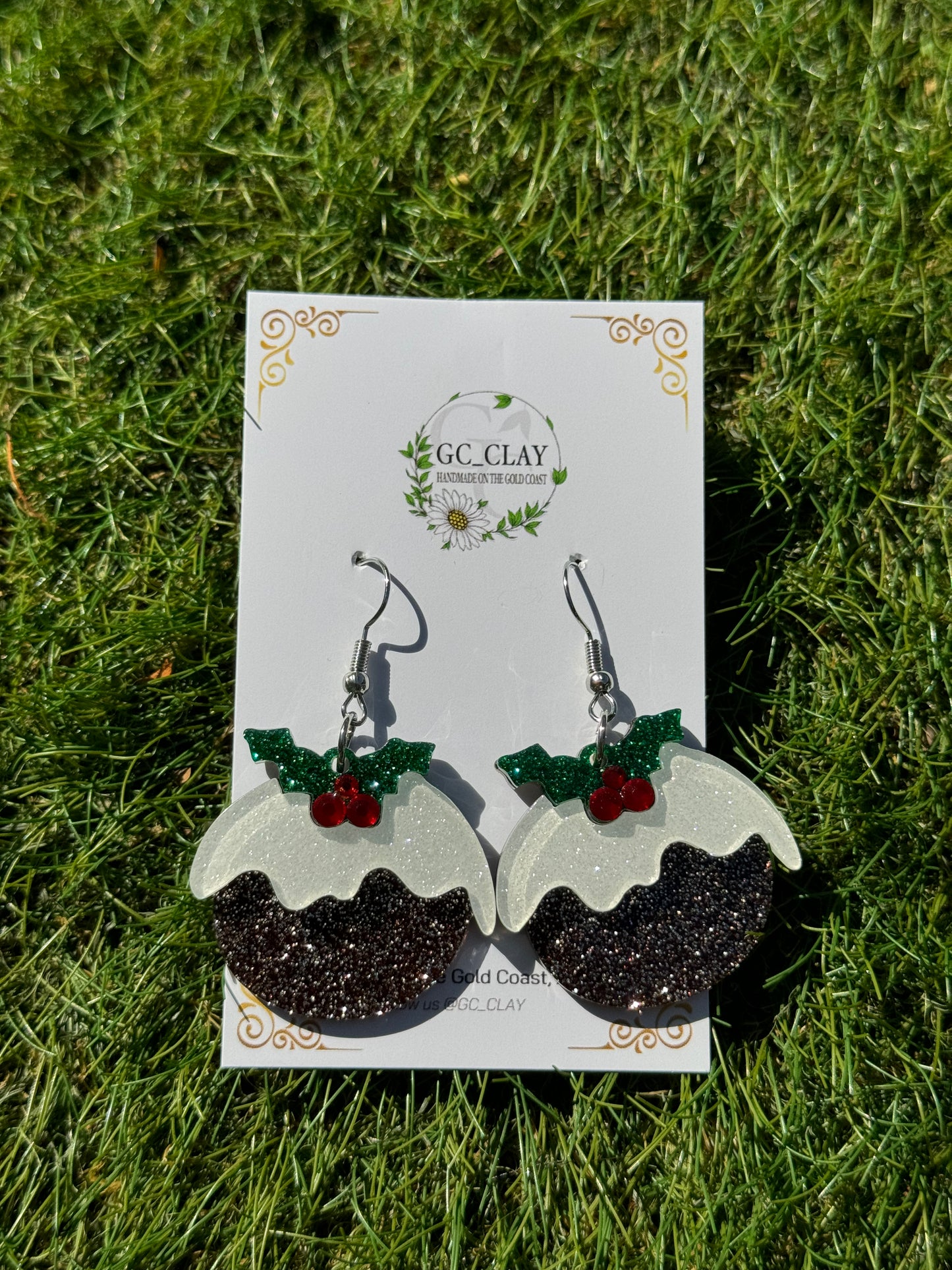 Christmas Pudding Acrylic Earrings