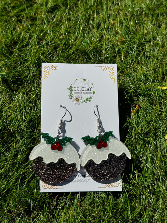 Christmas Pudding Acrylic Earrings