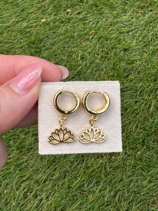 18k Gold Plated Lotus Flower Huggie Earrings